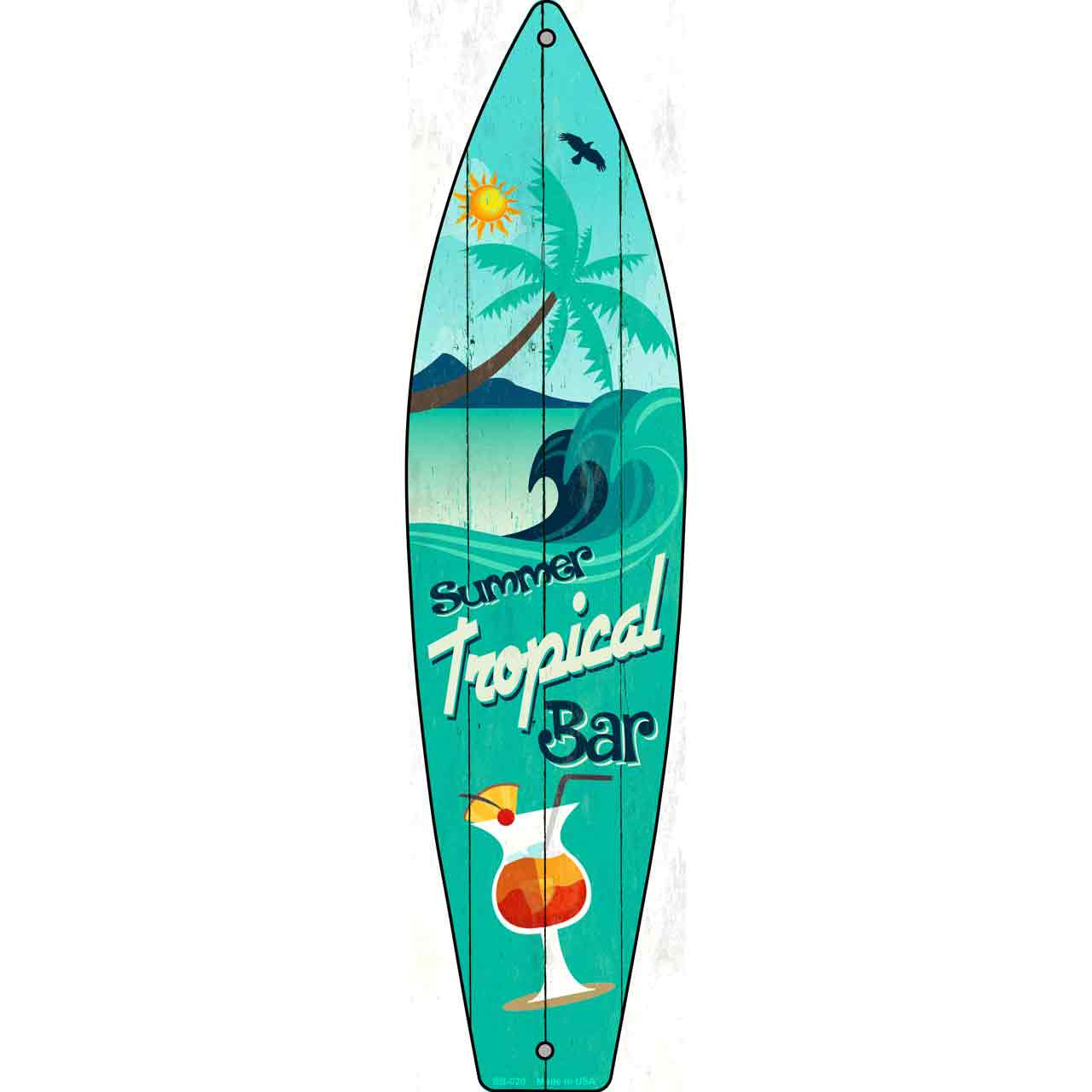 Tropical Bar 17" x 4.5" Metal Novelty Surfboard Sign SB-020