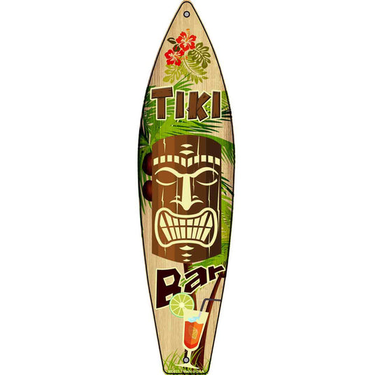 Tiki Bar 17" x 4.5" Metal Novelty Surfboard Sign SB-023