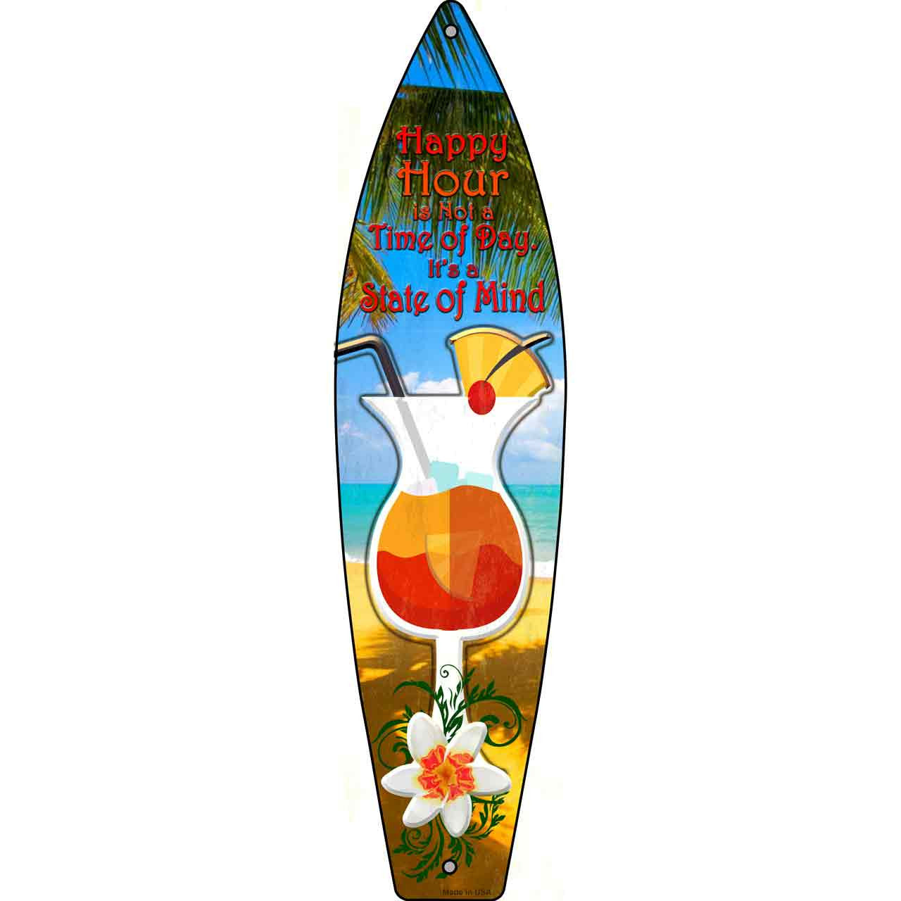 Happy Hour 17" x 4.5" Metal Novelty Surfboard Sign SB-046