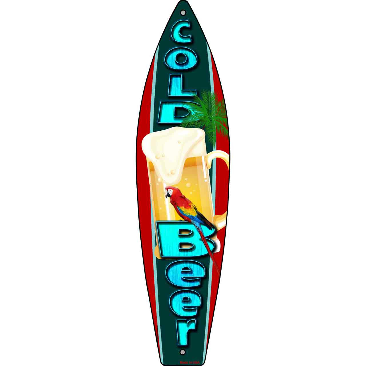 Cold Beer 17" x 4.5" Metal Novelty Surfboard Sign SB-050