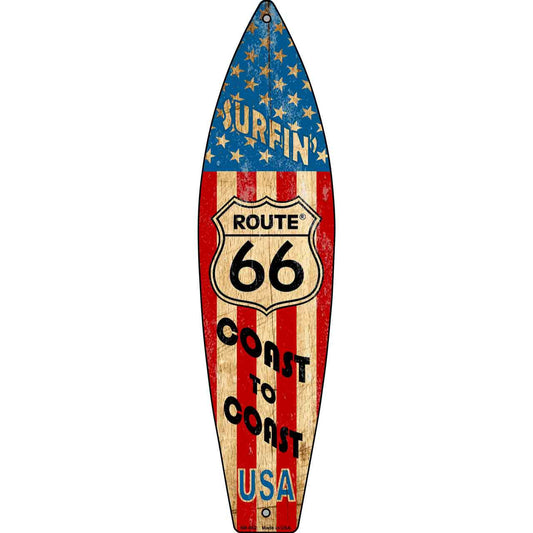 Route 66 Surfing USA 17" x 4.5" Metal Novelty Surfboard Sign SB-052