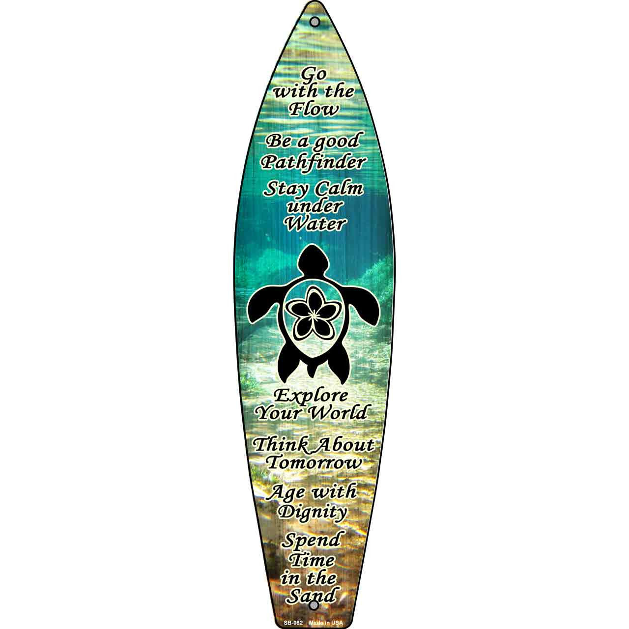 Sea Turtle 17" x 4.5" Metal Novelty Surfboard Sign SB-082