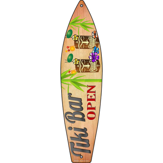 Tiki Bar Open 17" x 4.5Metal Novelty Surfboard Sign SB-094
