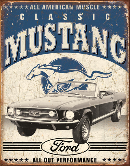 Ford Mustang Classic 12.5" x 16" Distressed Metal Tin Sign -1813