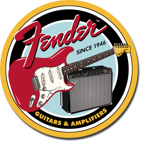 Fender Round G&A 11.75" Round Metal Aluminum Sign - 1858