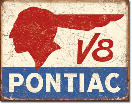 Pontiac V8 - 16" x 12.5" Distressed Metal Tin Sign - 1907