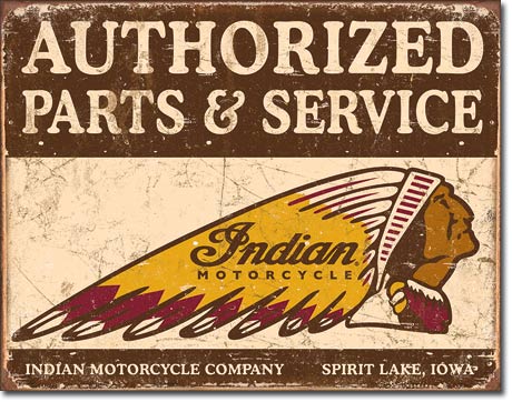 Authorized Indian Parts and Service Metal Tin Sign - 1930