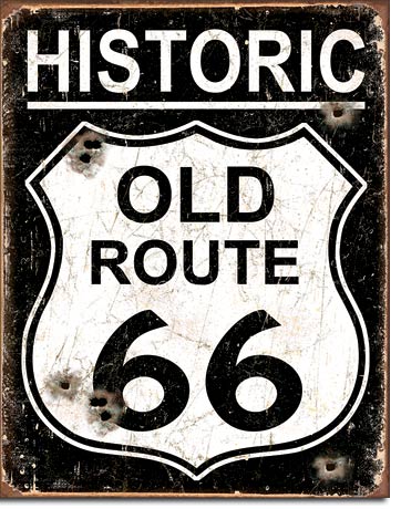 Old Route 66 - Weathered Style 12.5" x 16" Distressed Metal Tin Sign - 1938
