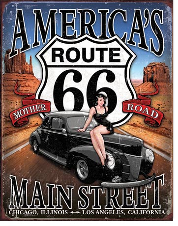 Route 66 - America's Main Street 12.5" x 16" Metal Tin Sign - 1957