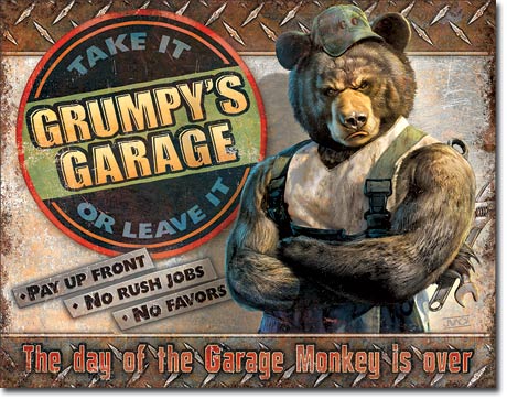 Grumpy's Garage 16" x 12.5" Metal Tin Sign - 2011