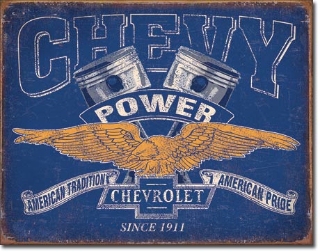 Chevy Power 16" x 12.5" Distressed Metal Tin Sign - 2199