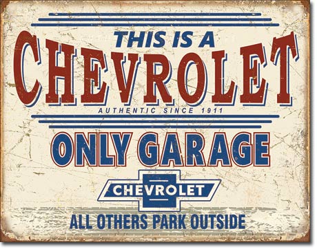 Chevy Only Garage 16" x 12.5" Distressed Metal Tin Sign - 2200