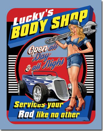 Lucky's Body Shop 12.5" x 16" Metal Tin Sign - 2373