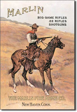 Marlin/ Cowboy on Horse 12.5" x 16" Metal Tin Sign - 238