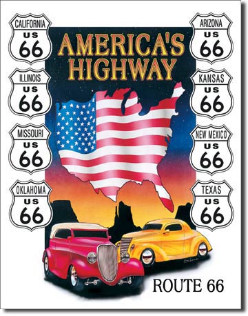 Route 66, Street Rods, Metal Tin Sign 12.5" x 16"