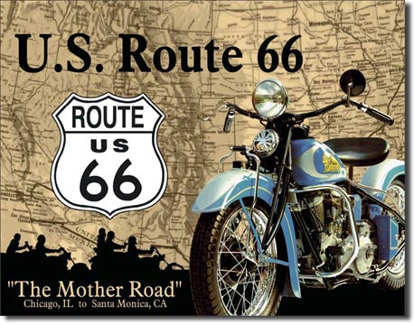 The Mother Road Route 66 with Motorcycle 16" x 12.5" Metal Tin Sign - 678