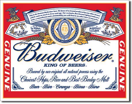 Budweiser Label 16" x 12.5" Metal Tin Sign - 979
