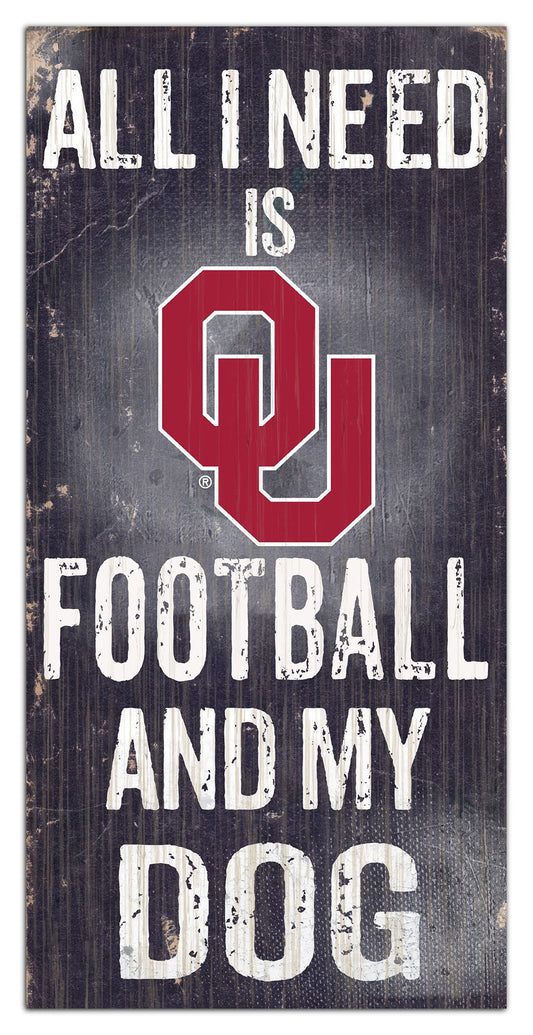 Oklahoma Sooners "All I Need Is Football And My Dog" 6" x 12" Distressed Wood Sign by Fan Creations
