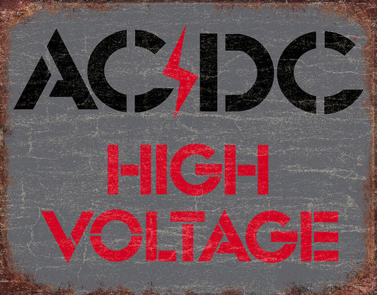 AC/DC High Voltage 16" x 12.5" Distressed Metal Tin Sign - 2642