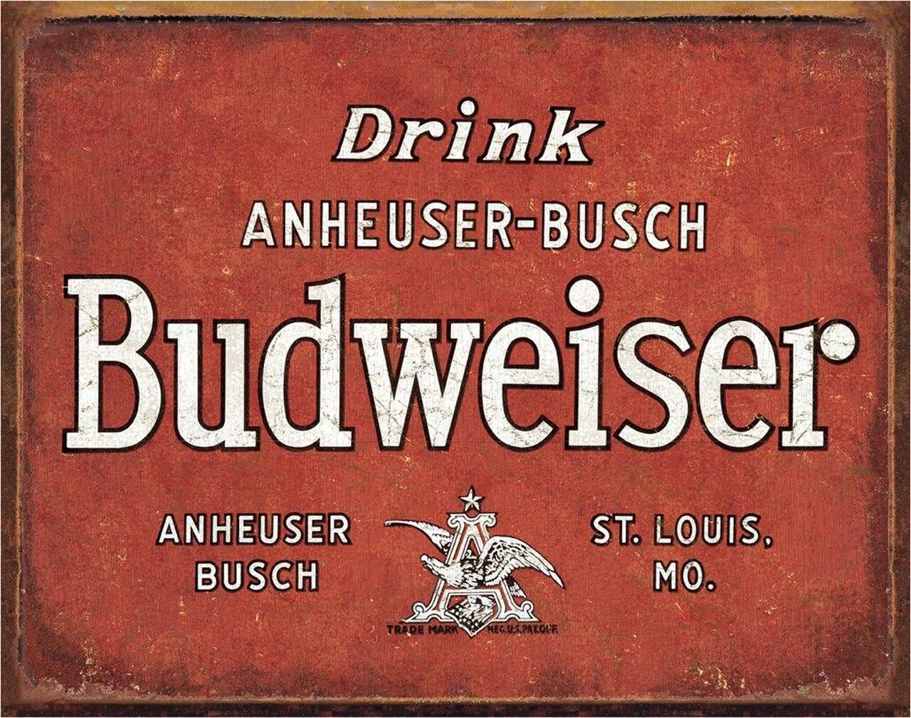 Budweiser - Drink 16" x 12.5" Metal Tin Sign - 1864