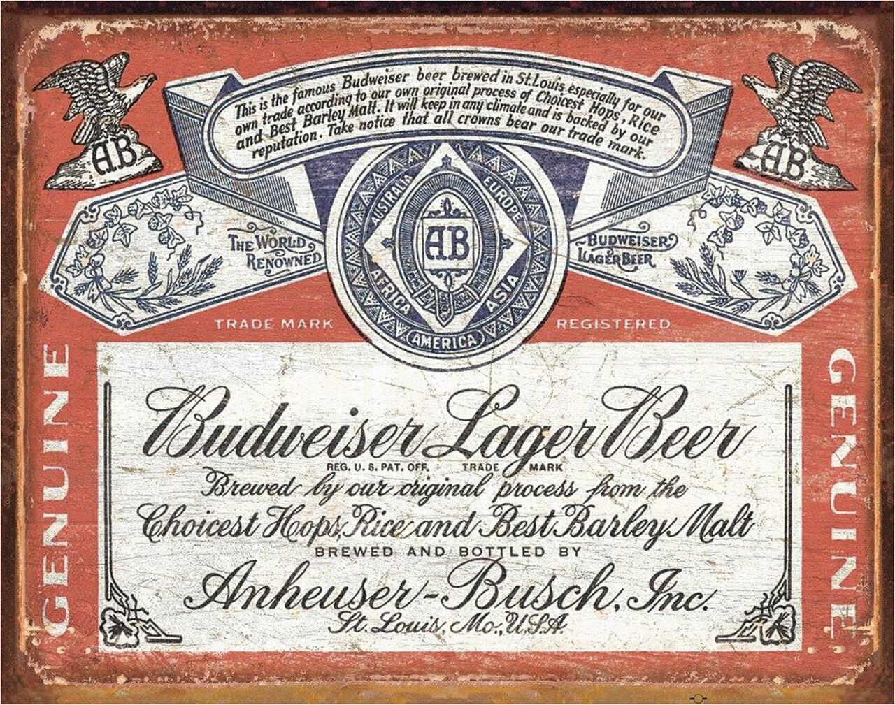 Budweiser Historic Label 16" x 12.5" Distressed Metal Tin Sign - 1751