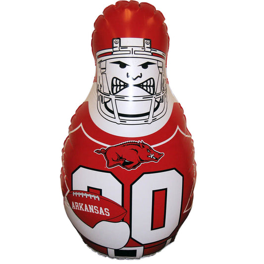 Kids inflatable toy punching bag with Arkansas Razorbacks football player graphics