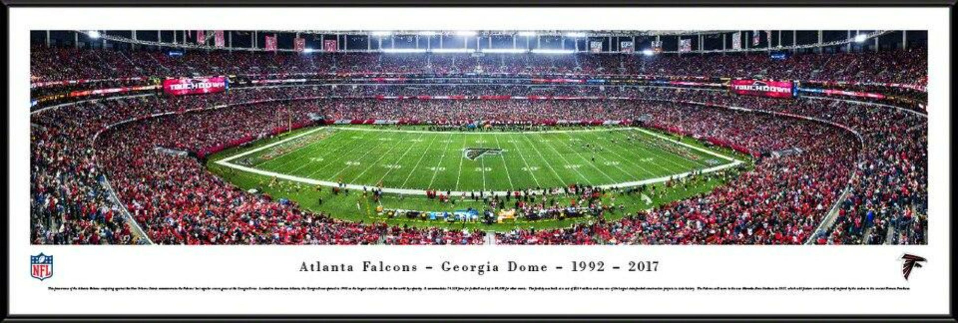 Atlanta Falcons panoramic picture at Georgia Dome, final regular-season game, framed NFL stadium photo by Blakeway Panoramas