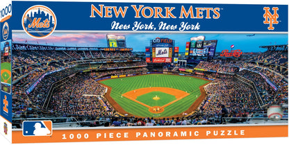  "New York Mets panoramic stadium 1000-piece puzzle by Masterpieces, featuring a center view of the stadium, ideal for fans and puzzle lovers."