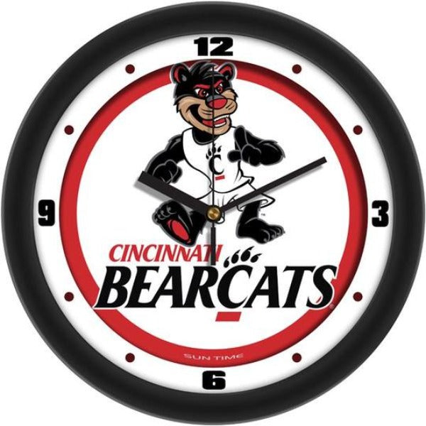 Cincinnati Bearcats NCAA Traditional Logo Wall Clock, 11.5" diameter, quartz movement, mineral glass, team colors, requires 1 AA battery.