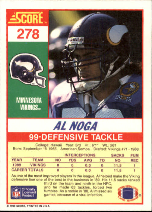 1990 Score #278 Al Noga - Football Card