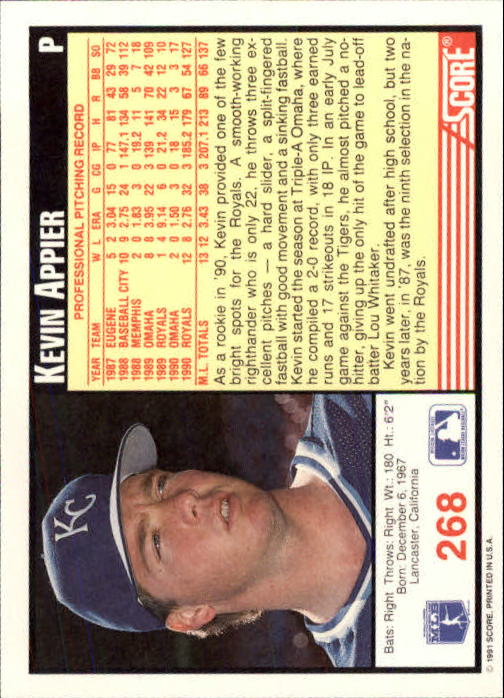 1991 Score #268 Kevin Appier - Baseball Card NM-MT