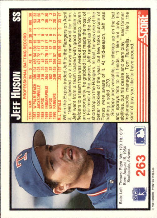 1991 Score #263 Jeff Huson - Baseball Card