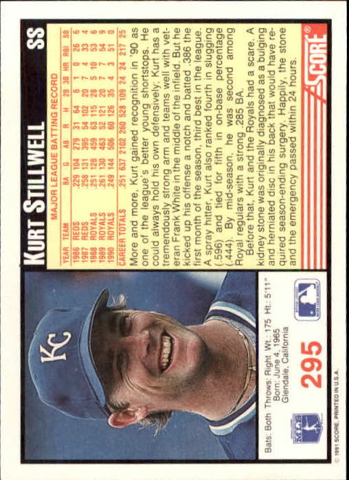 1991 Score #295 Kurt Stillwell - Baseball Card NM-MT