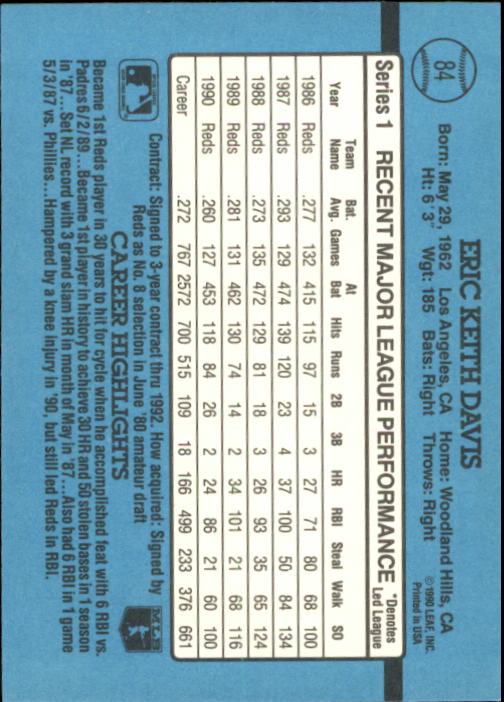 1991 Donruss #84 Eric Davis - Baseball Card NM-MT