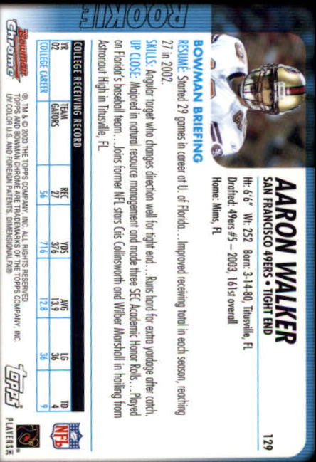 2003 Bowman Chrome #129 Aaron Walker Rookie Card- Football Card