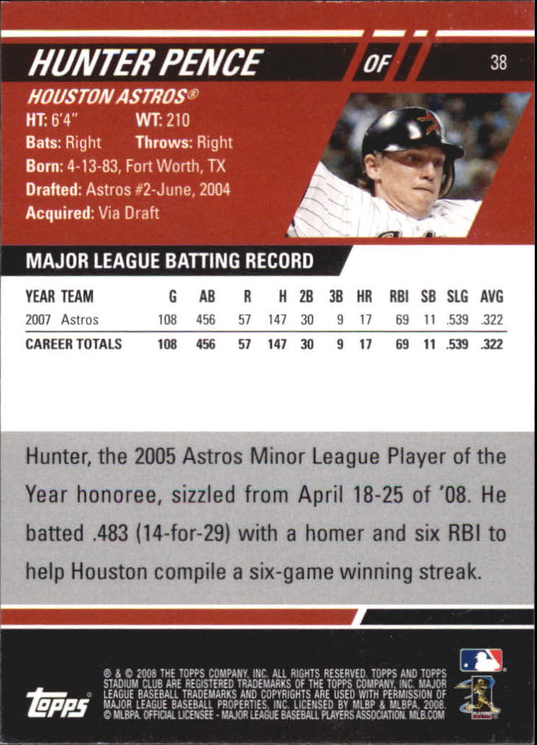 2008 Stadium Club #38 Hunter Pence - Baseball Card NM-MT