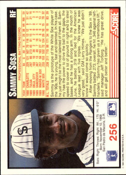 1991 Score #256 Sammy Sosa - Baseball Card NM-MT
