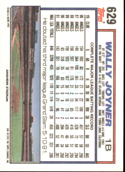 1992 Topps #629 Wally Joyner - Baseball Card NM-MT
