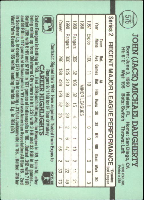 1991 Donruss #576 Jack Daugherty - Baseball Card NM-MT