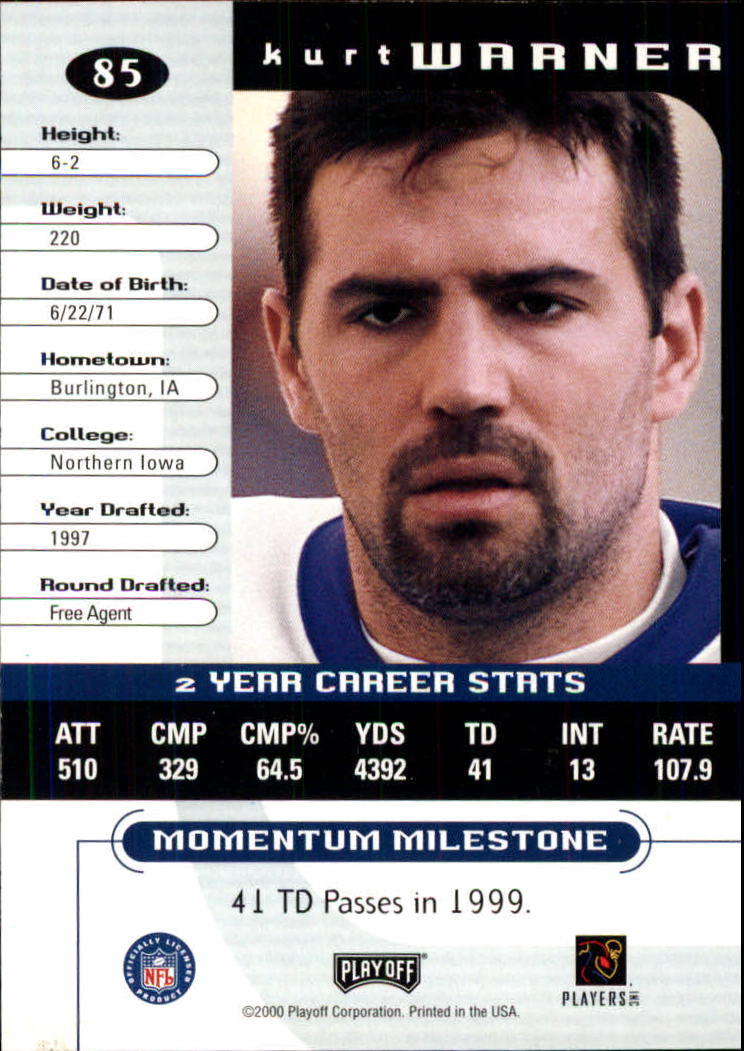 2000 Playoff Momentum #85 Kurt Warner - Football Card