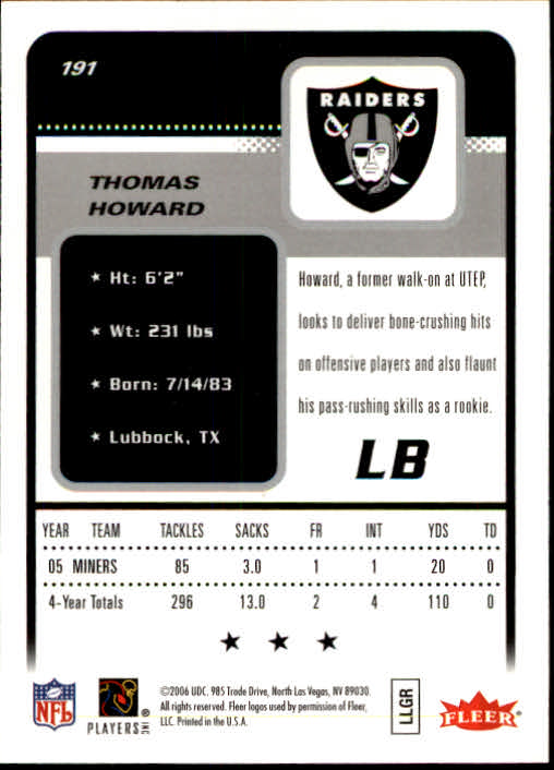 2006 Fleer #191 Thomas Howard Rookie Card - Football Card