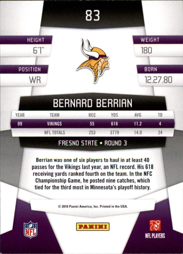 2010 Certified #83 Bernard Berrian - Football Card - NM-MT