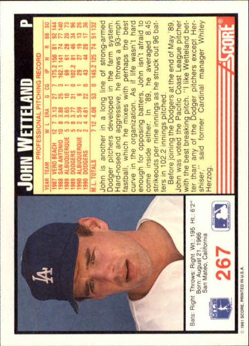 1991 Score #267 John Wetteland - Baseball Card NM-MT