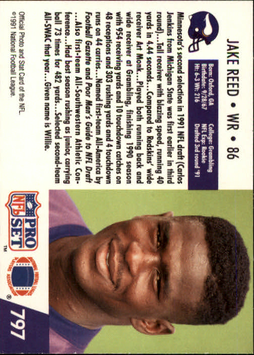 1991 Pro Set #797 Jake Reed RC - Football Card