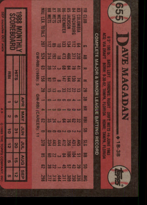 1989 Topps #655 Dave Magadan - Baseball Card NM-MT