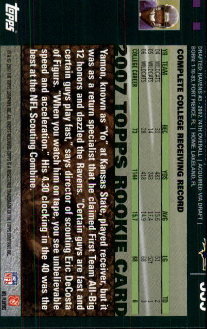 2007 Topps #339 Yamon Figurs RC - Football Card