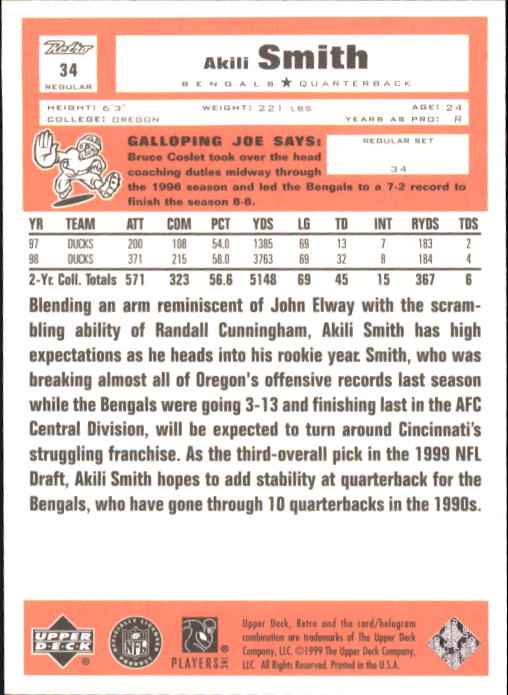 1999 Upper Deck Retro #34 Akili Smith RC - Football Card