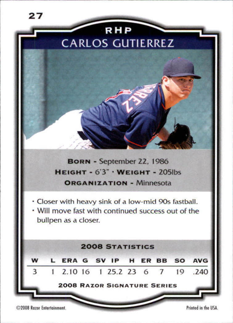 2008 Razor Signature Series #27 Carlos Gutierrez -Baseball Card NM-MT
