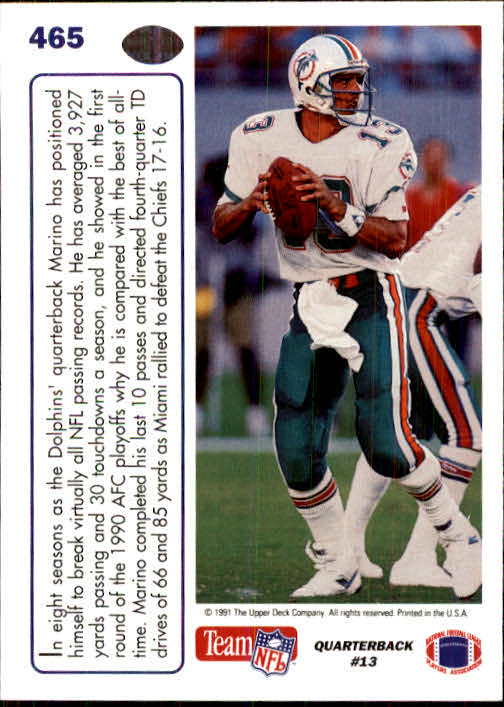 1991 Upper Deck #465 Dan Marino MVP - Football Card