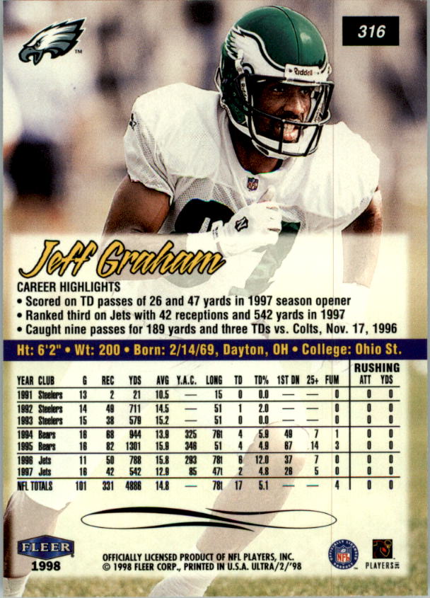 1998 Ultra #316 Jeff Graham - Football Card